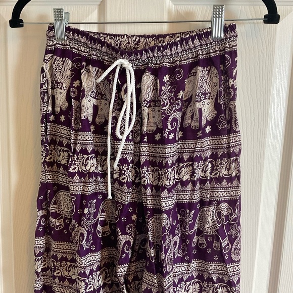 Elephant Print Purple Pants 100% rayon women - Picture 3 of 11